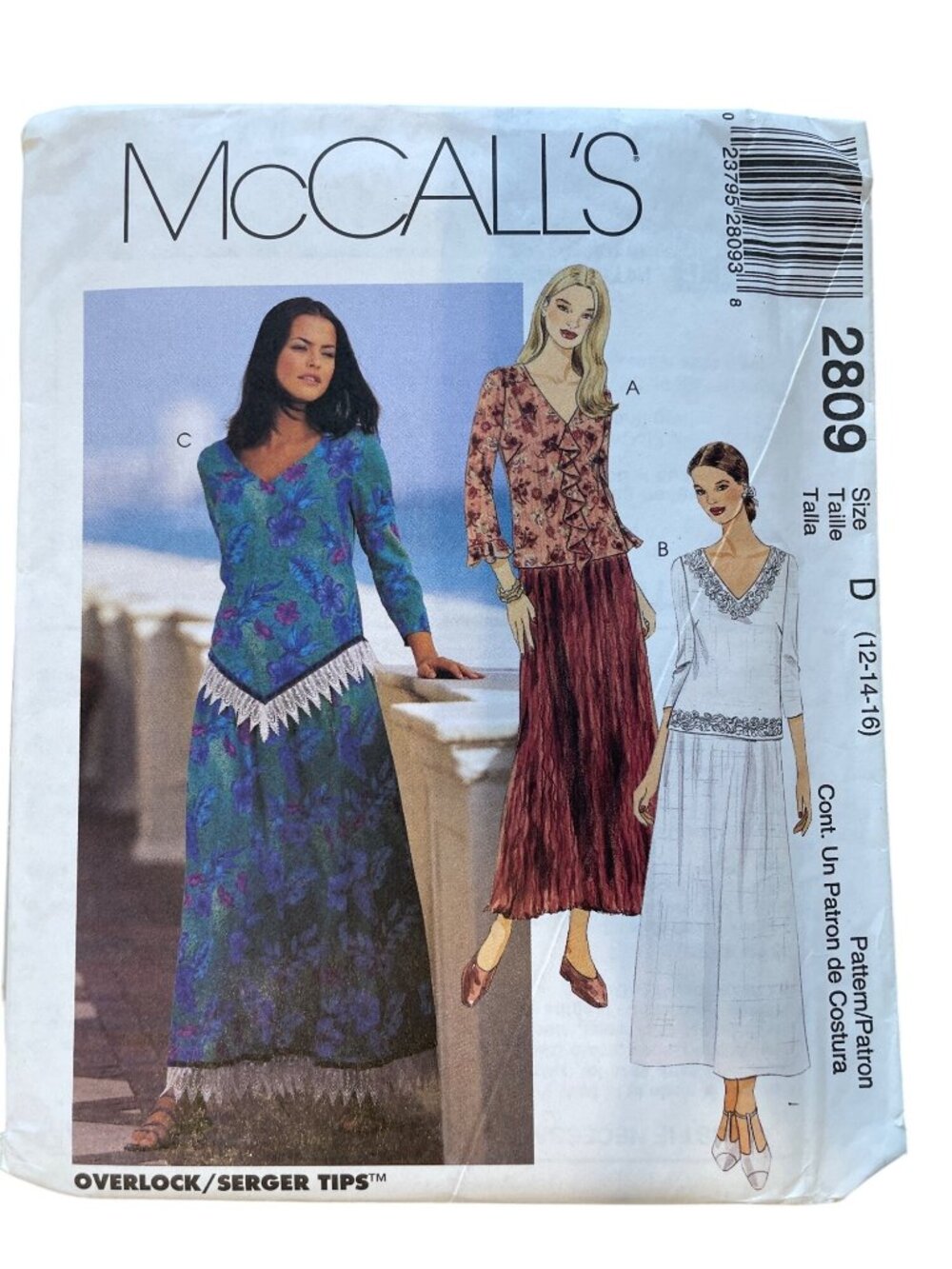 McCalls 2809 Sewing Pattern Sizes 12-14-16 Misses Two Piece Dress 2000 Retro CUT